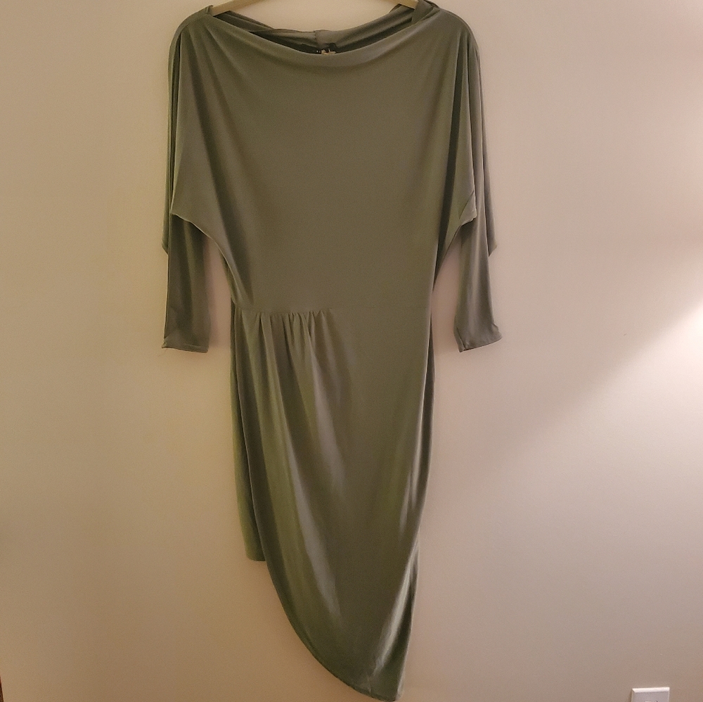 Club L Slashed Neck Midi Wrap Dress in Olive Green - Picture 5 of 8